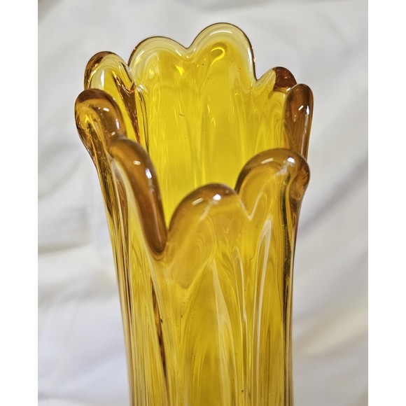 MCM Swung Vase Moon Stars Amber  Kanawha Glass 10.5” Vibrant Mid Century Rare - Picture 4 of 9